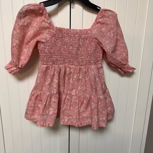 Crown & Ivy Pink Floral Smocked Blouse